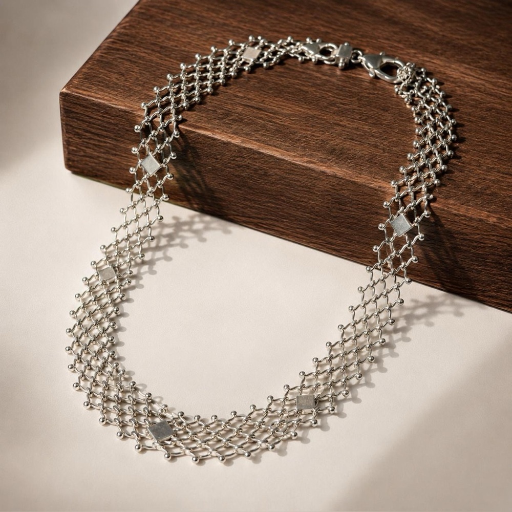 Vintage 925 Sterling Silver Chunky Cool Necklace 17”